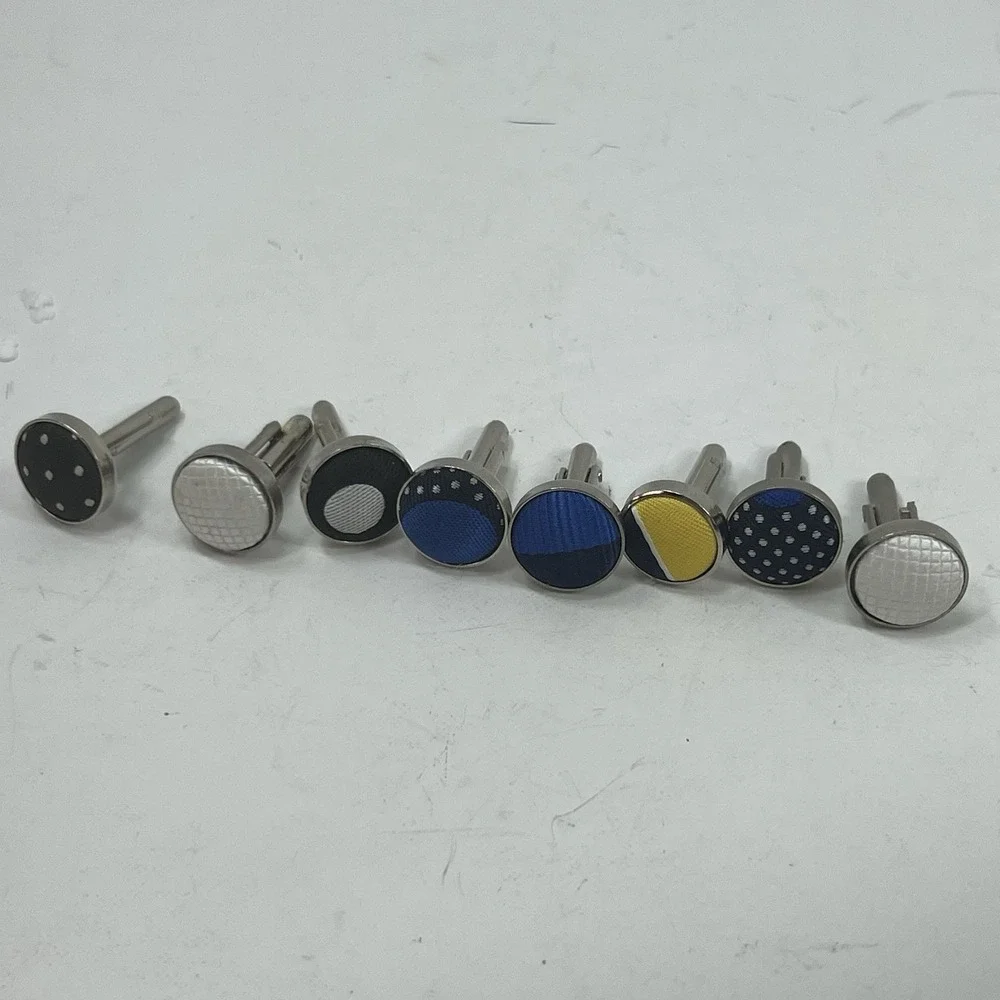 Lot 8 cufflinks Cloth Button Style White, Black, Blue, Yellow Bullet Bk Toggle